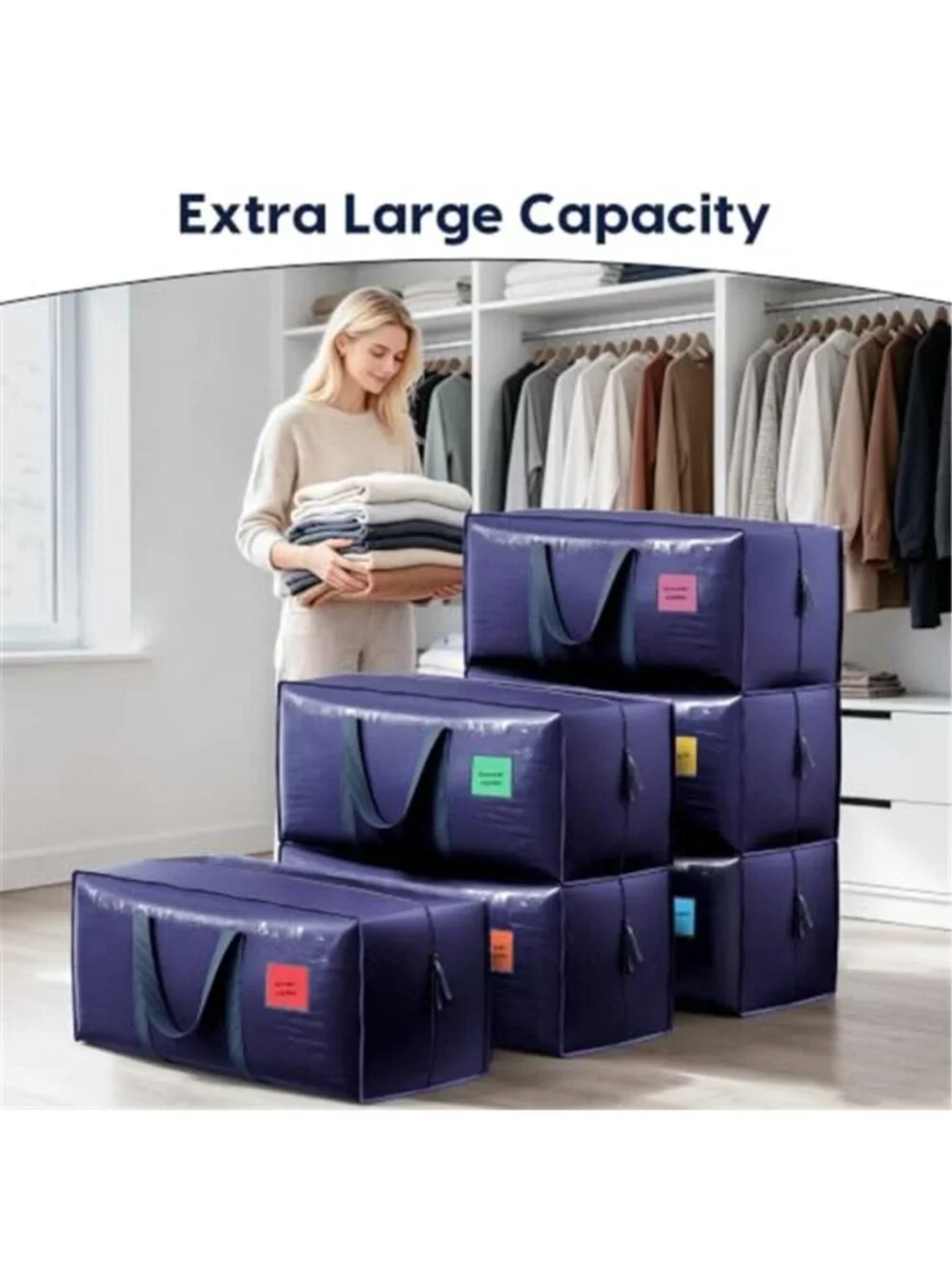 6 Pack Moving Bags Heavy Duty 210GSM with Full-Open Side Zipper, 93L 220lbs